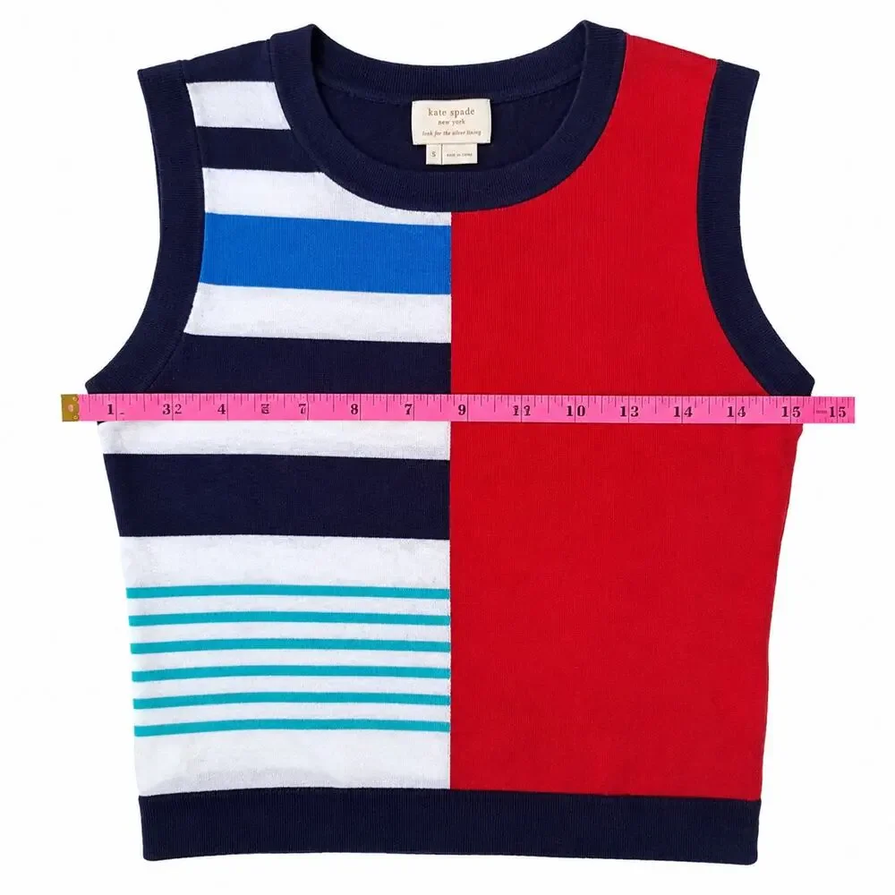 Kate Spade New York Women’s S Colorblock Striped Sleeveless Knit Sweater Top